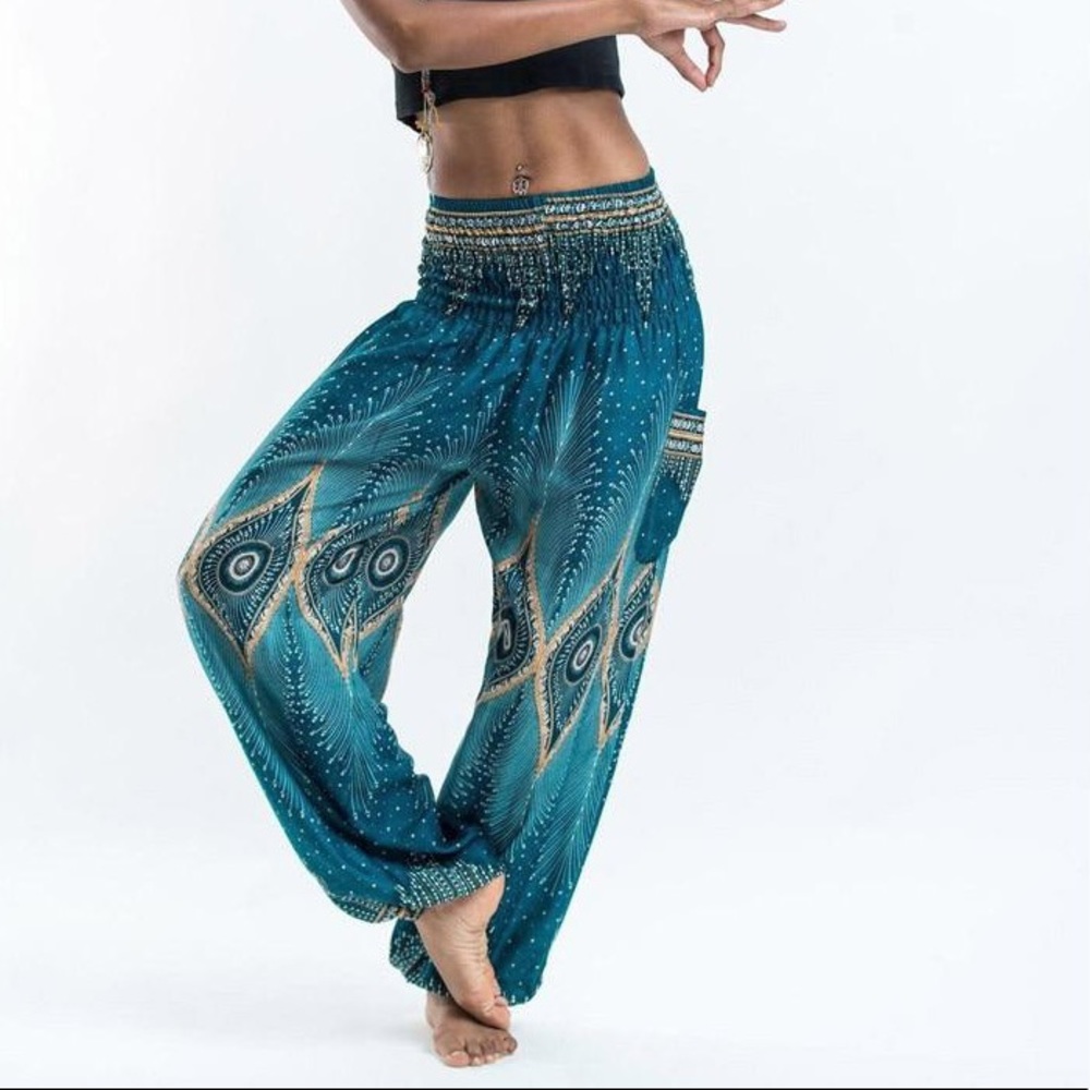Turquoise Teal Blue Peacock Harem Pants